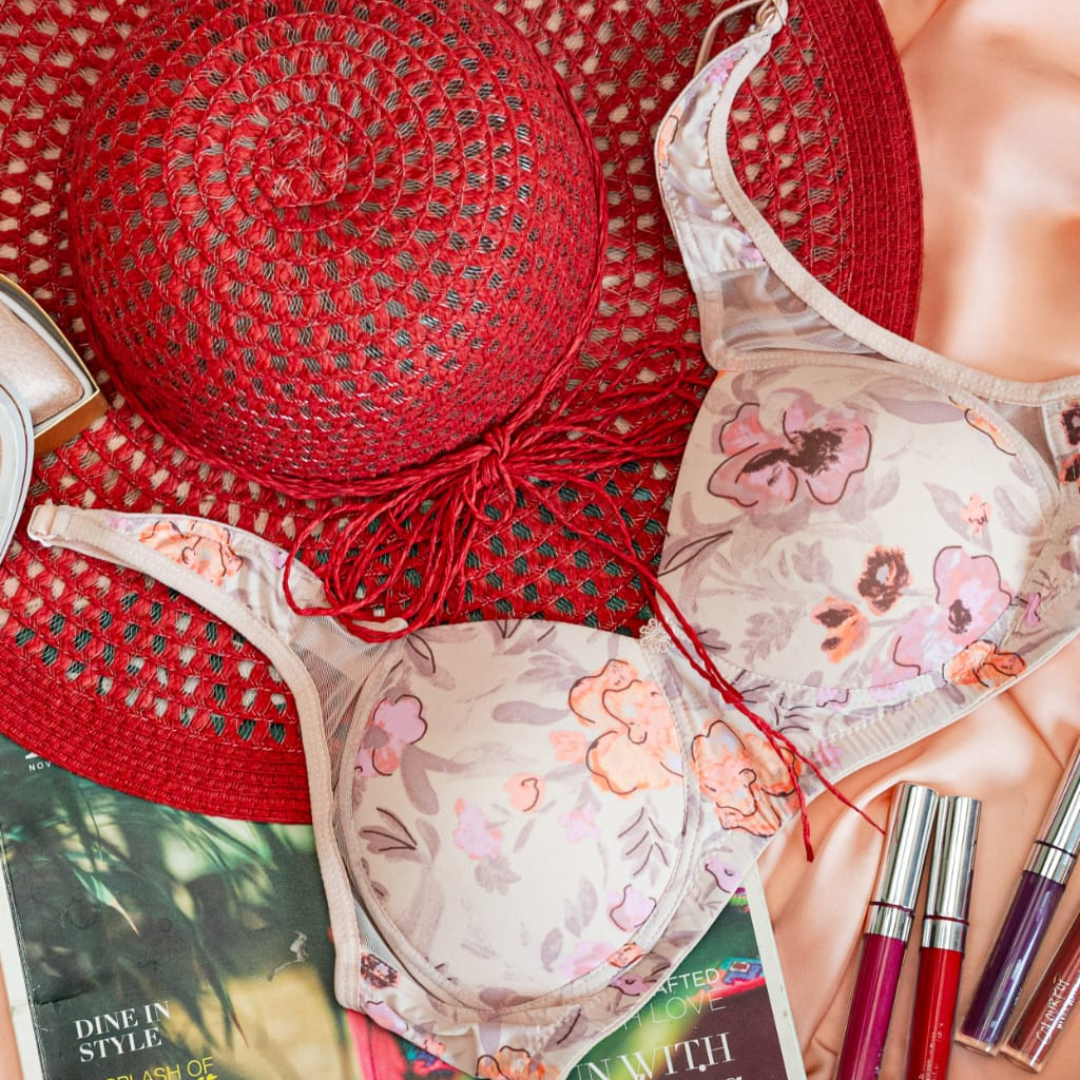 Elegant Garden Print Lingerie Bra | Premium Padded Lift