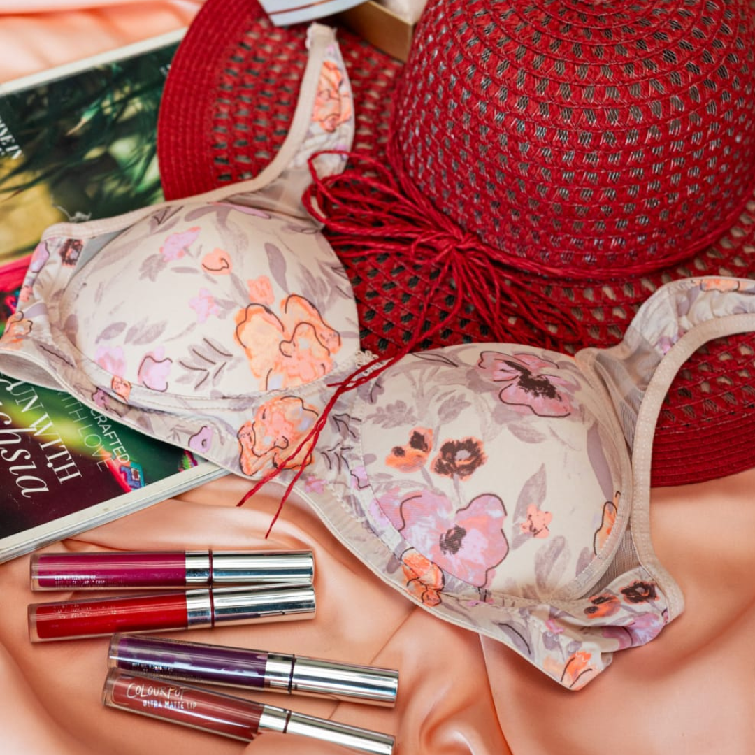 Elegant Garden Print Lingerie Bra | Premium Padded Lift