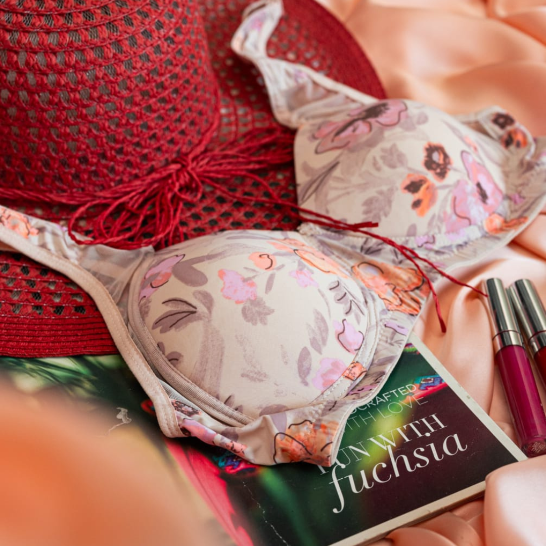 Elegant Garden Print Lingerie Bra | Premium Padded Lift