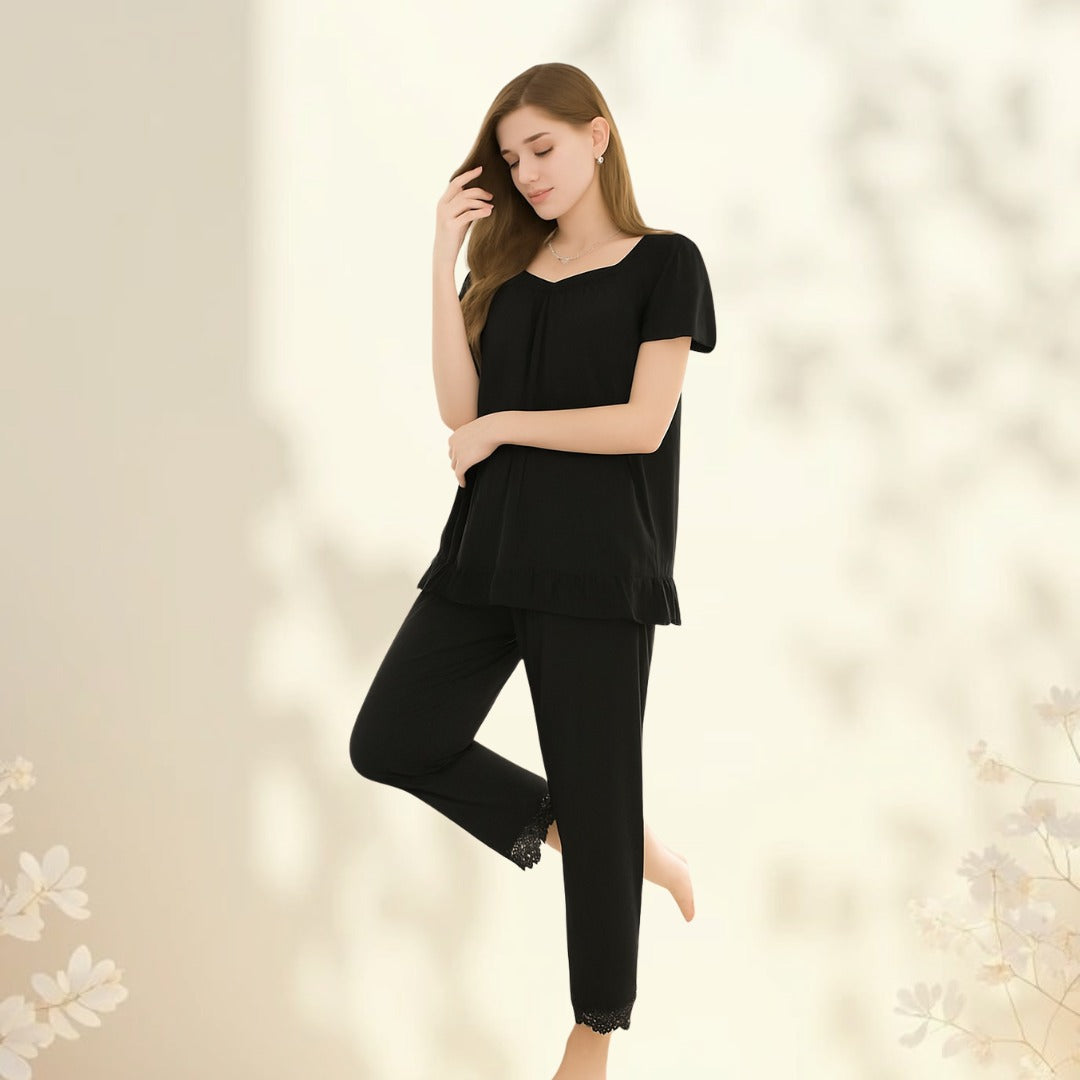 Premium Two-Piece Nighty Set – Soft Stretchable Shirt & Trouser | Free Size