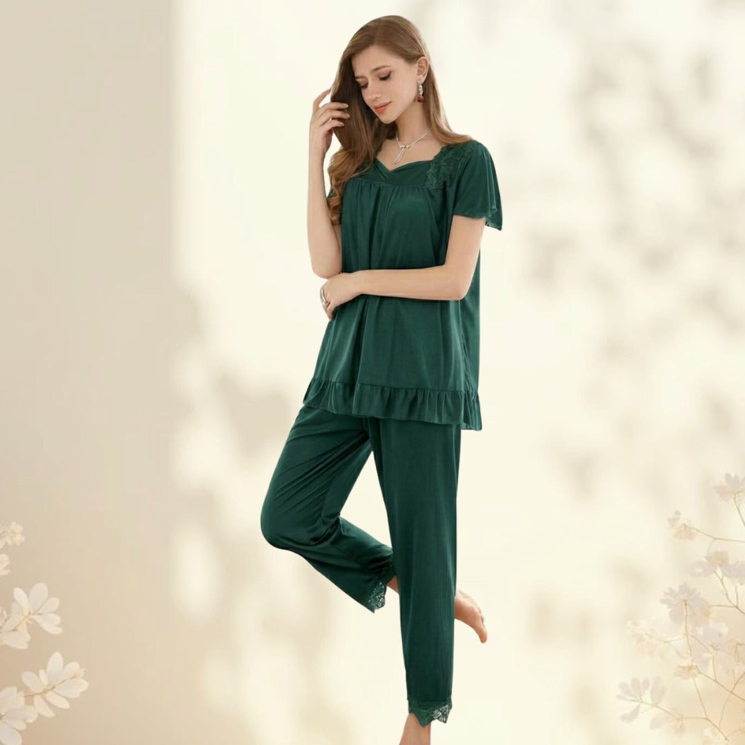 Premium Two-Piece Nighty Set – Soft Stretchable Shirt & Trouser | Free Size