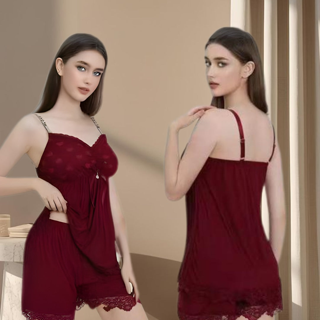 Luxury Mehroon Premium Nighty Set – Soft Silk Feel | Comfortable & Elegant Sleepwear
