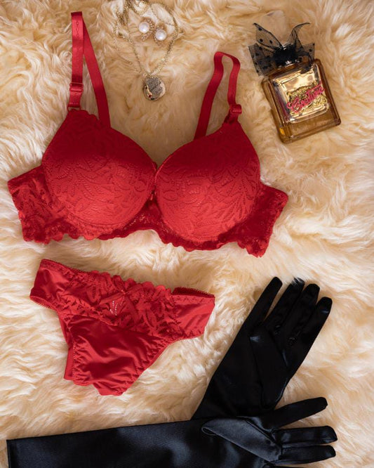 The Romantic Red Elegance Lingerie Set | Premium Wired & Padded